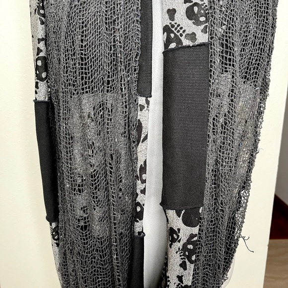 Upcycled Patchwork Infinity Scarf Black Skull Gray Fishnet Mens Goth Apocalypse - Picture 16 of 16